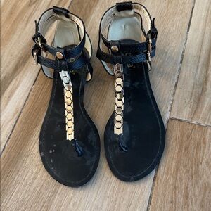 Diba Black Sandals with Gold Accents